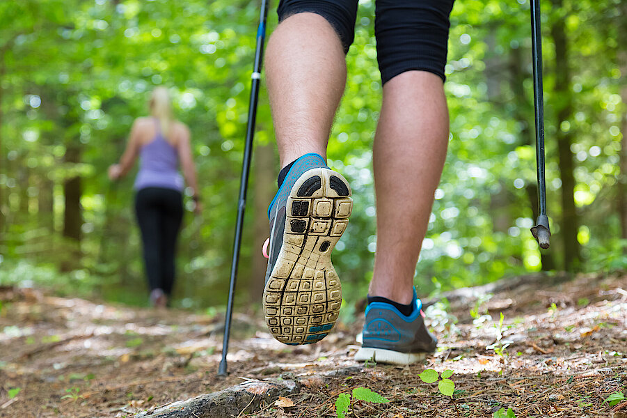 Young,Fit,Couple,Hiking,In,Nature.,Adventure,,Sport,And,Exercise.